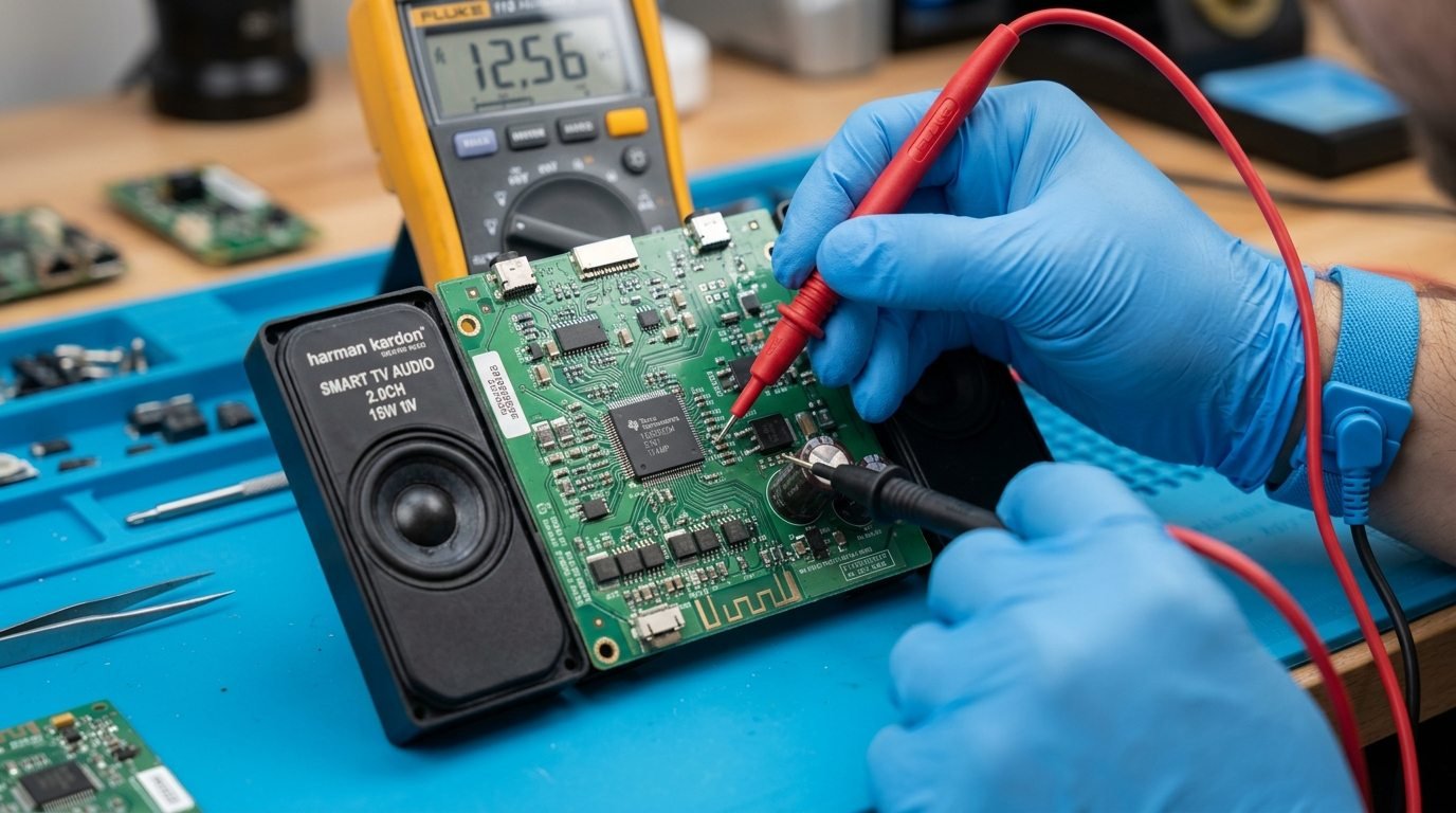 Smart TV internal speaker and audio amplifier circuit inspection